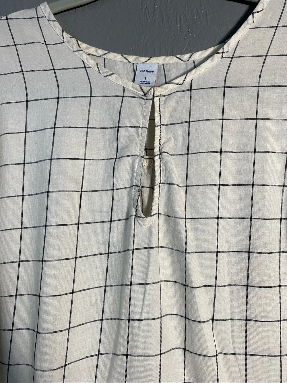 Old Navy Grid Print Cotton Blouse Small Minimalist Cottagecore Capsule Top